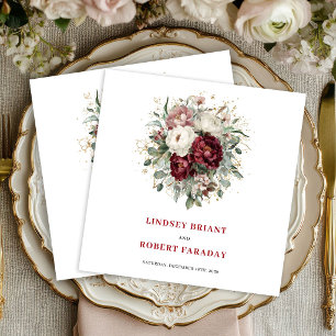 Opulent Maroon Floral Eucalyptus Gold Wedding   Paper Dinner Napkins
