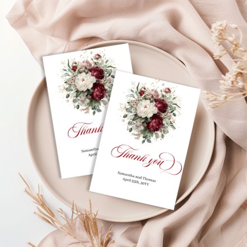 Opulent Maroon Floral Eucalyptus Thank You Card