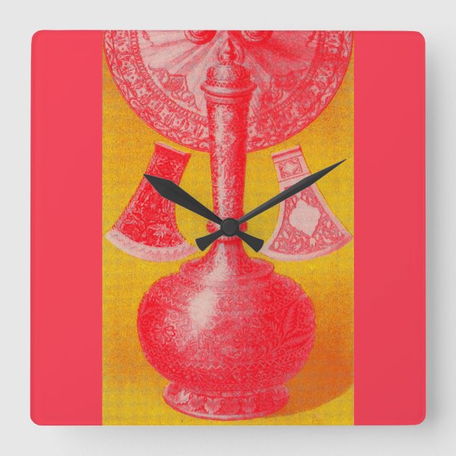 opulent mid-Victorian print decanters and... Square Wall Clock (Front)