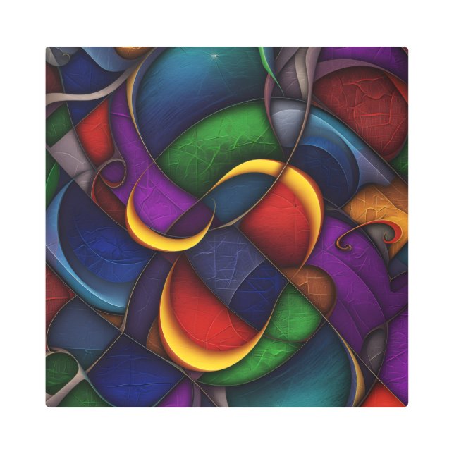 Opulent Mosaic Waves — Vibrant Abstract Metal Wall Metal Print (Front)