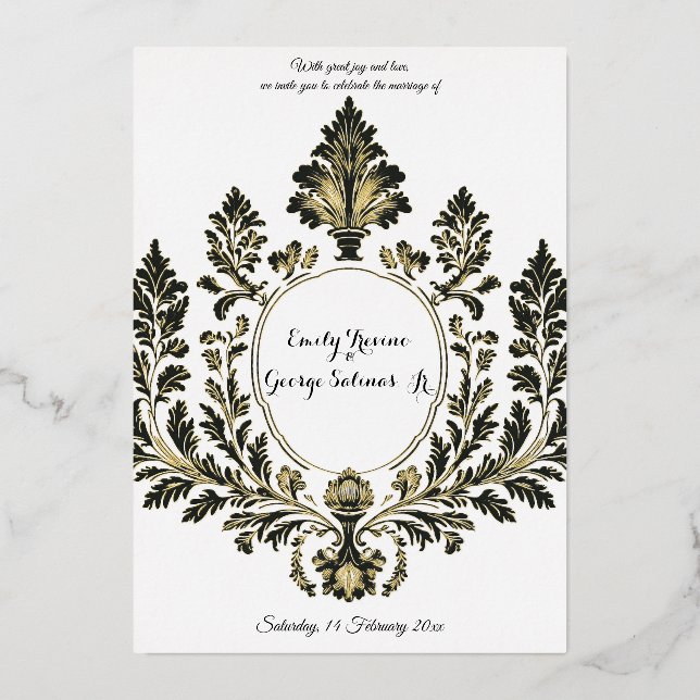 Opulent Motif Atelier, Black and Gold, Foil Invitation (Front)