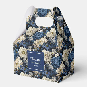 Opulent Navy Blue Flowers Custom Name Favor Box