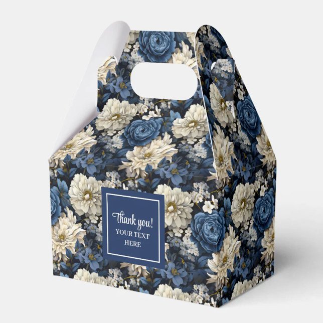Opulent Navy Blue Flowers Custom Name Favor Box (Opulent Navy Blue Flowers Custom Name Favor Box)