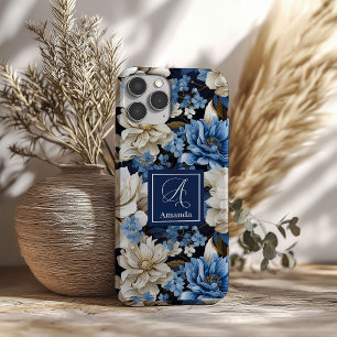Opulent Navy Blue Flowers iPhone Case Elegant