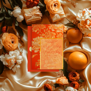 Opulent Orange and Gold Mandarin Floral Wedding  Invitation