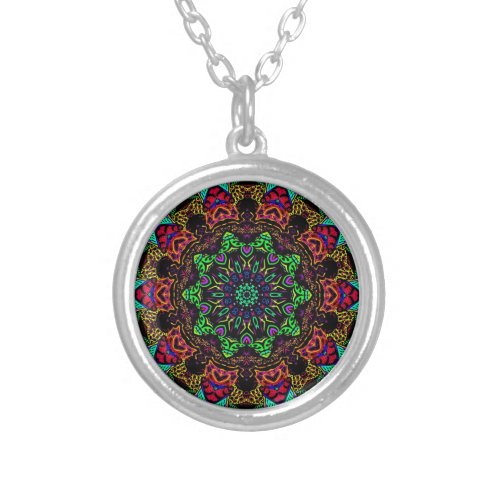 Opulent Orb Kaleidoscope Mandala Silver Plated Necklace