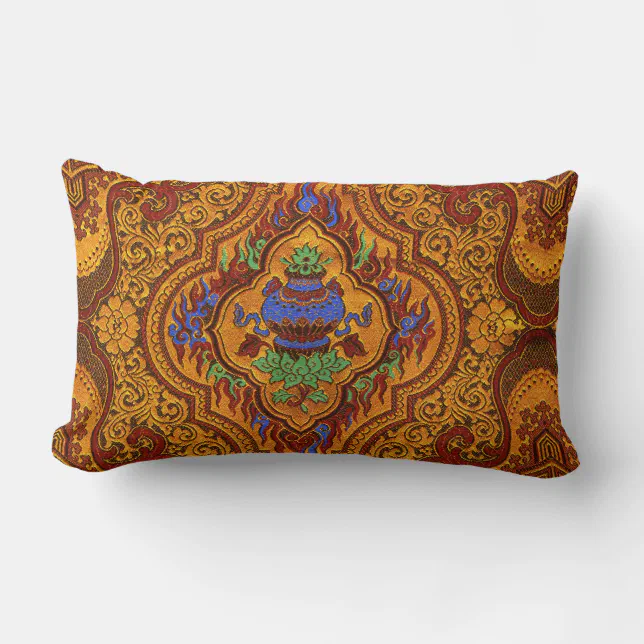 Opulent Oriental Silk Lumbar Pillow | Zazzle