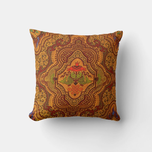 Opulent Oriental Silk Throw Pillow (Front)