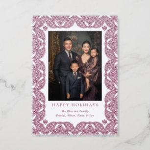 Opulent Ornamental Border Christmas Holiday Letterpress Photo Cards
