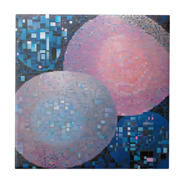 Opulent Ovals: Shades of Blue & Pink in Abstract Ceramic Tile (Front)