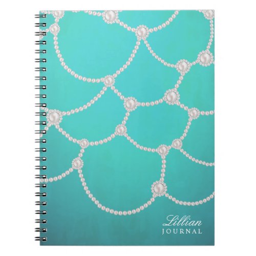 Opulent Pearls and Aqua Notebook