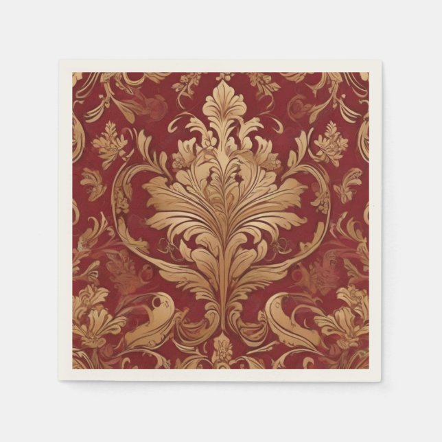 Opulent Red and Gold Damask  Napkins (Front)