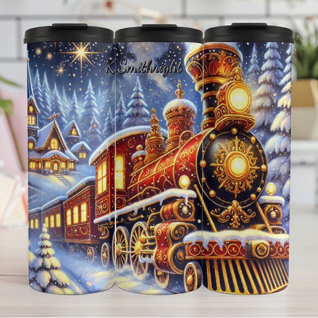 Opulent Red Gold Christmas Express Thermal Tumbler (Creator Uploaded)