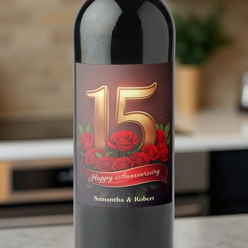 Opulent Red Roses Gold 15th Wedding Anniversary