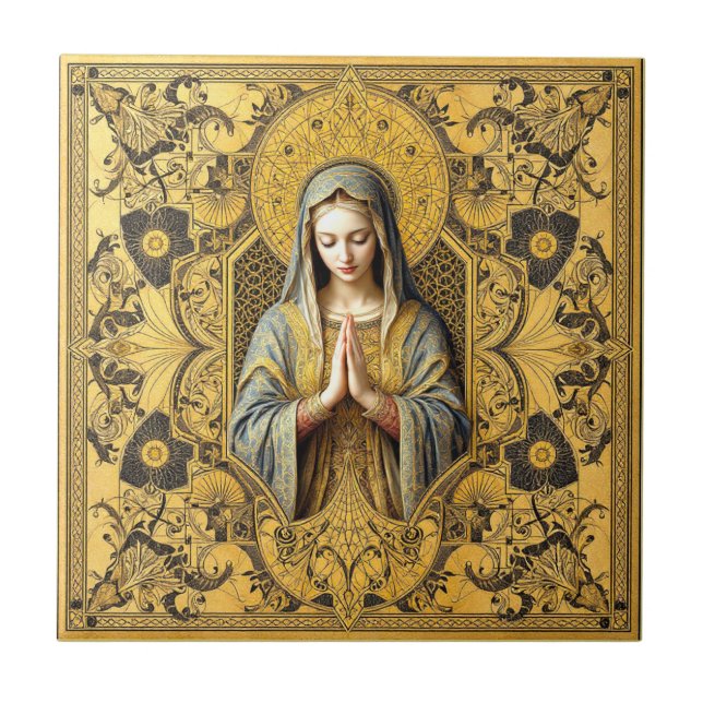 Opulent Reverence: The Holy Virgin Ceramic Tile (Front)