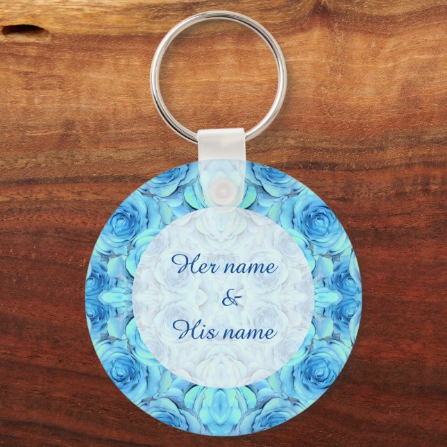 Opulent rose design in turquoise                   keychain (Front)