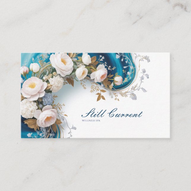 Opulent Rose Gold Celestial Floral Turquoise Business Card (Front)