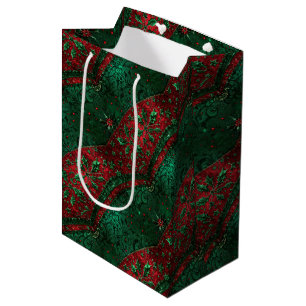 Opulent Ruby Red & Vivid Emerald Green Holly Medium Gift Bag