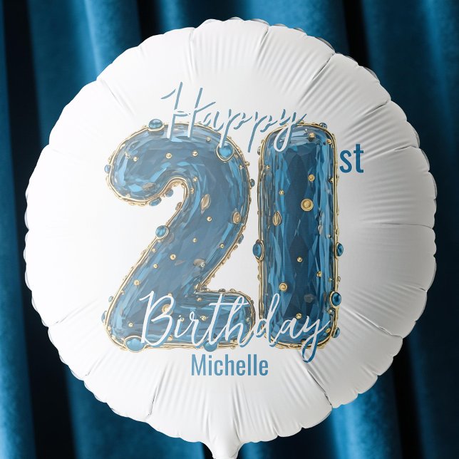 Opulent Sapphire Blue and Gold 21st Birthday Balloon (Creator Uploaded)