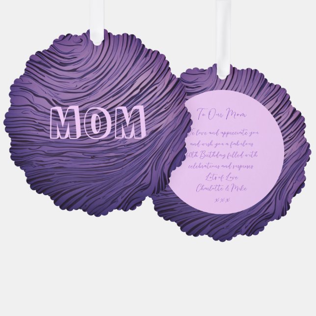 Opulent Satin Purple And Pink Mom 60th Birthday  Ornament Card (Front/Back)