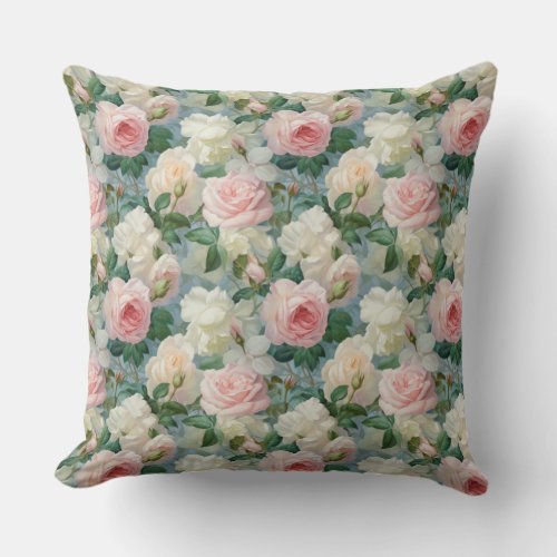 Opulent shabby chic pastel pink English roses Throw Pillow