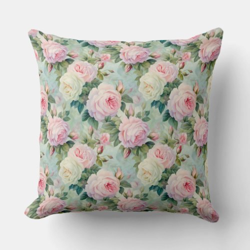 Opulent shabby chic vintage English roses floral Throw Pillow