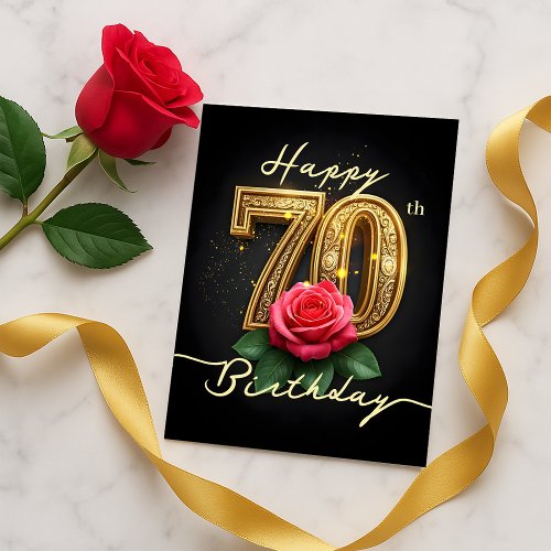 Opulent Shiny Gold 70th Birthday Rose Script 