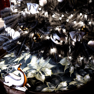 Opulent Silver Poinsettia Floral Brushed Polyester Tree Skirt