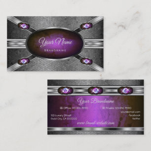 Opulent Silver Shimmery Purple Marble Patterns Business Card
