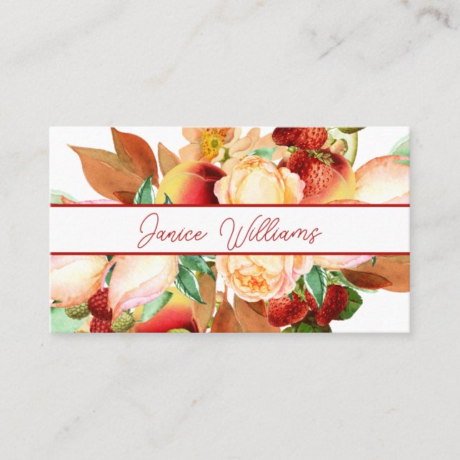 Opulent Strawberries and Flowers Business Card (Front)