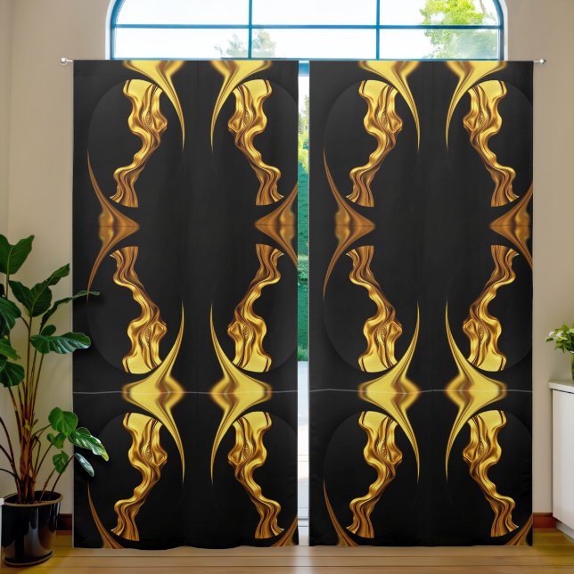 Opulent Swirl Black Monochrome Abstract Extra Long Blackout Curtains (Living Room)