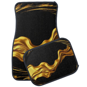 Opulent Swirl Full Liquid Gold Black Monochrome De Car Floor Mat