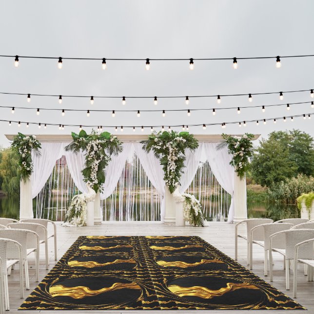 Opulent Swirl Liquid Gold Black Christian Outdoor Rug (Insitu (Wedding 1))