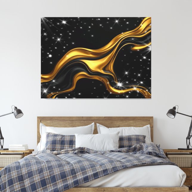 Opulent Swirl Liquid Gold Black Monochro Achempong Canvas Print (Insitu(Bedroom))