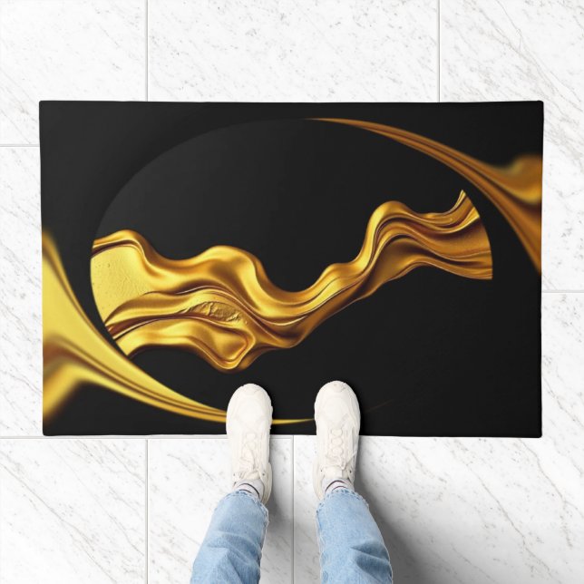 Opulent Swirl Liquid Gold Black Monochro Achempong Doormat (Indoor)