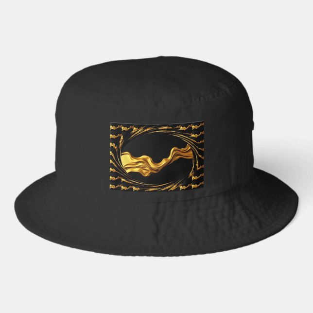Opulent Swirl Liquid Gold Black Monochro Christian Bucket Hat (Front)