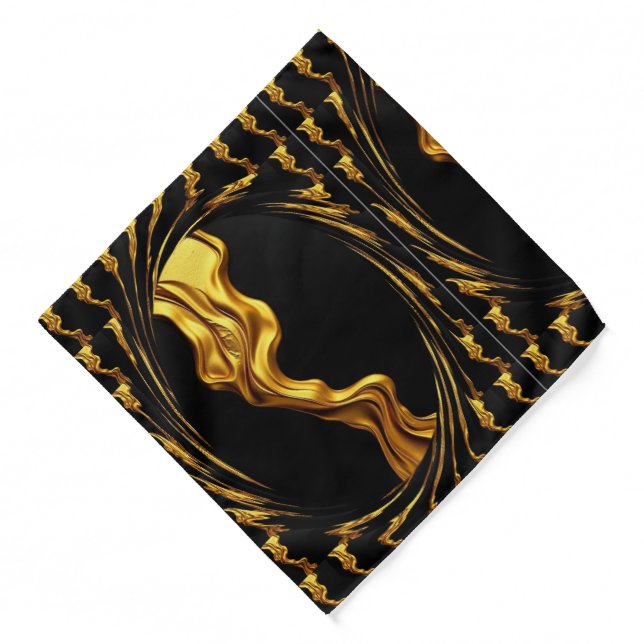Opulent Swirl Liquid Gold Black Monochrome Achempo Bandana (Front)
