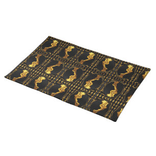 Opulent Swirl Liquid Gold Black Monochrome Achempo Cloth Placemat
