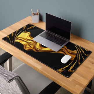 Opulent Swirl Liquid Gold Black Monochrome Achempo Desk Mat