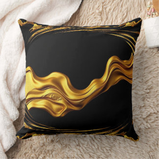 Opulent Swirl Liquid Gold Black Monochrome Achempo Throw Pillow