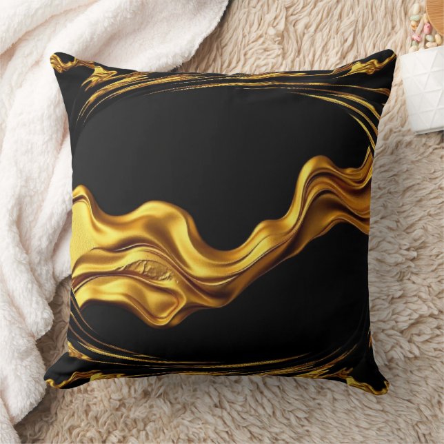 Opulent Swirl Liquid Gold Black Monochrome Achempo Throw Pillow (Blanket)