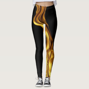 Opulent Swirl: Liquid Gold Black Monochrome Art    Leggings