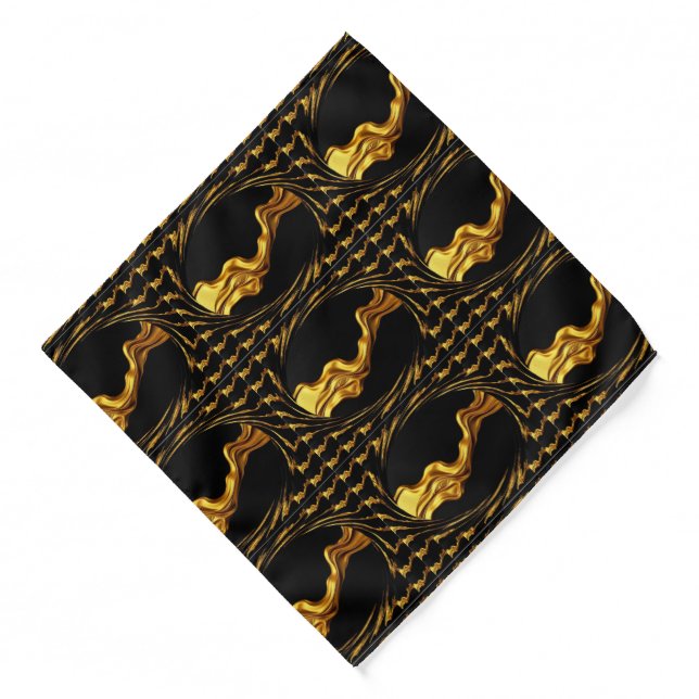 Opulent Swirl Liquid Gold Black Monochrome Christi Bandana (Front)