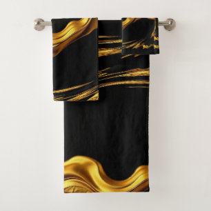 Opulent Swirl Liquid Gold Black Monochrome Christi Bath Towel Set