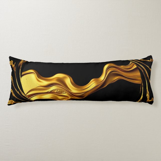 Opulent Swirl Liquid Gold Black Monochrome Christi Body Pillow (Front)