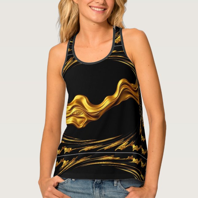 Opulent Swirl Liquid Gold Black Monochrome Christi Tank Top (Front)