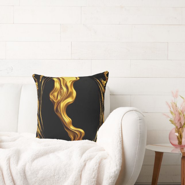 Opulent Swirl Liquid Gold Black Monochrome Christi Throw Pillow (Couch)