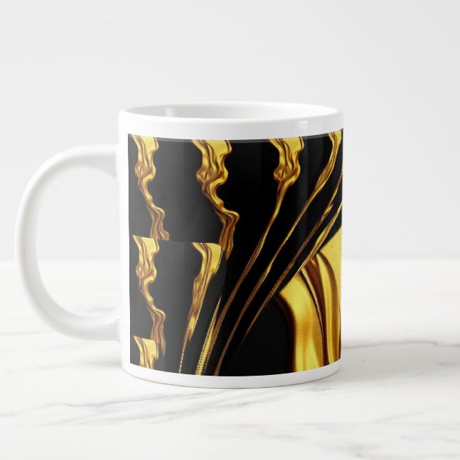 Opulent Swirl Liquid Gold Black Monochrome Design Giant Coffee Mug (Left)