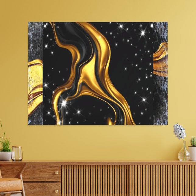 Opulent Swirl Liquid Gold Black Monochrome Designe Canvas Print (Insitu(LivingRoom))