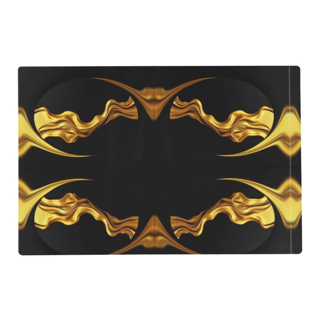 Opulent Swirl Liquid Gold Black Monochrome Designe Placemat (Front)